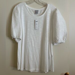 Chico's Woven Textured Puff Sleeve Top
